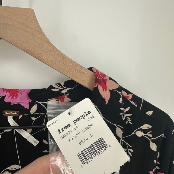 Free people dress womens large lighten up black floral boho prairie feminine nwt - Picture 5 of 11